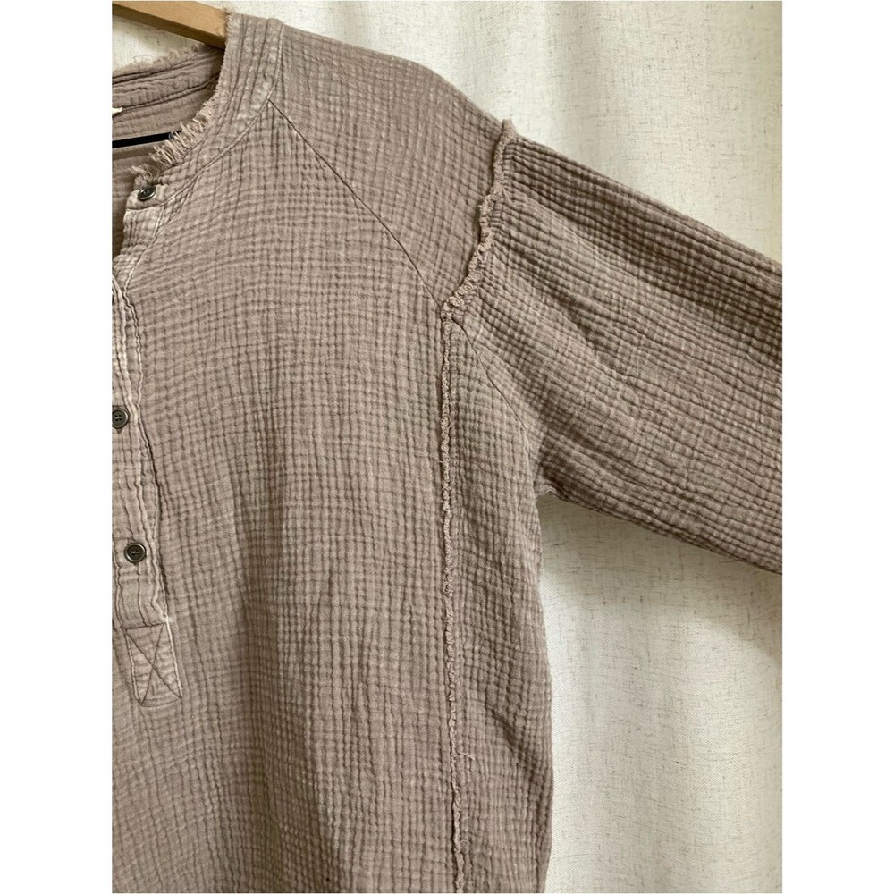 easel 100% Gauze Cotta Peasant Taupe-Like Button Henley Tunic Small - Picture 6 of 9